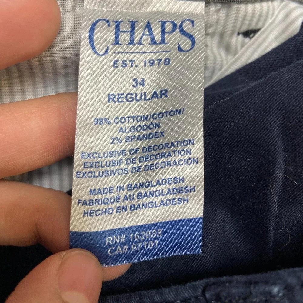 Chaps Chino Shorts Mens 34 Blue Cotton Stretch Twill High Rise Flat Front Casual